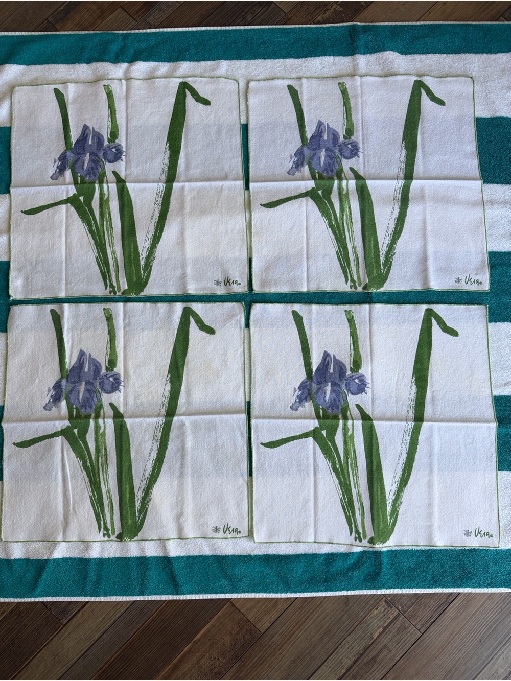 Vintage MCM Vera Neumann Purple Iris Linen Napkins Set of 4